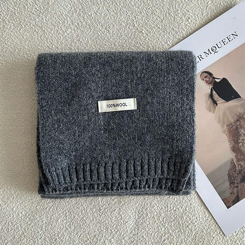Ins100% Wool Solid Color Scarves Women's Autumn and Winter High Quality Korean Style Warm Knited Student Scarf 20x160cm