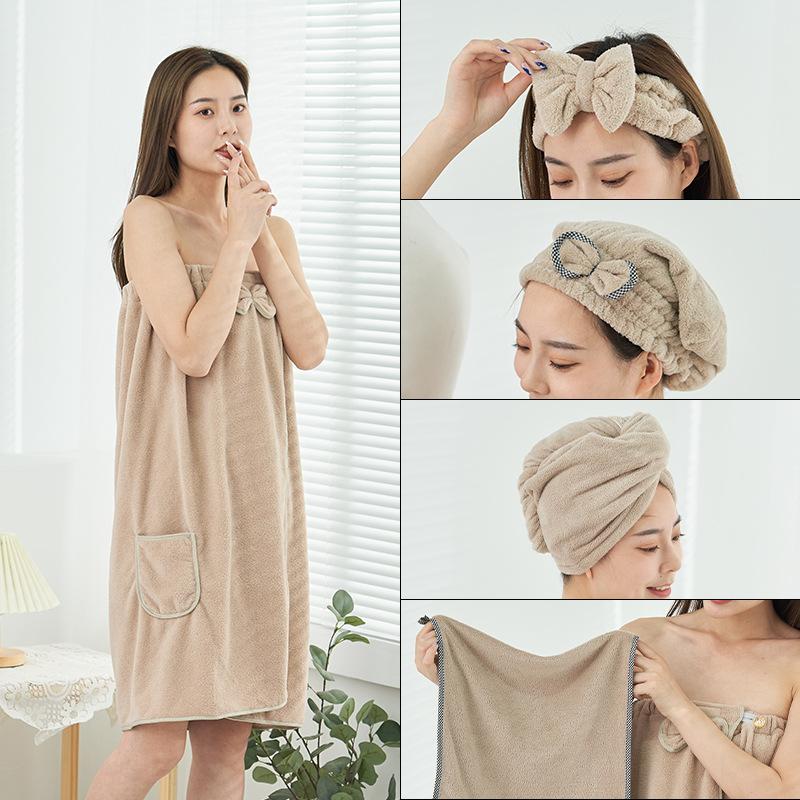 Fustă de duș pentru femei, Fleece de coral absorbant, Poate fi înfășurată în fustă de duș, Duș