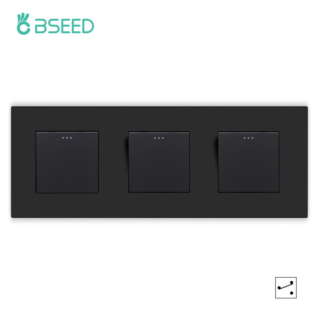 BSEED 1/2/3Gang Mechanical Button Switches 2Way For Stairs Plus EU Sockets USB Type-c Power Ports Matte Plastic Frames Black