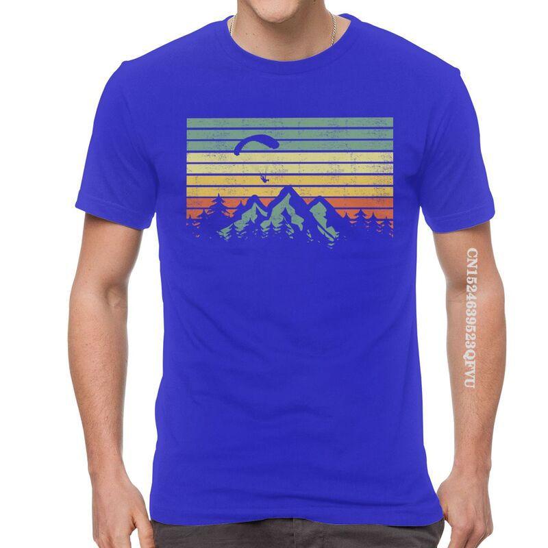 Herren Vintage Gleitschirmsegel Über Bergen T-Shirts EMO Männer Gleitschirmflieger Paramotor Liebhaber T-Shirt Baumwolle Übergroßes T-Shirt