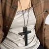 Dark Retro Gothic Wooden Cross Necklace - Y2K Punk Style for Women