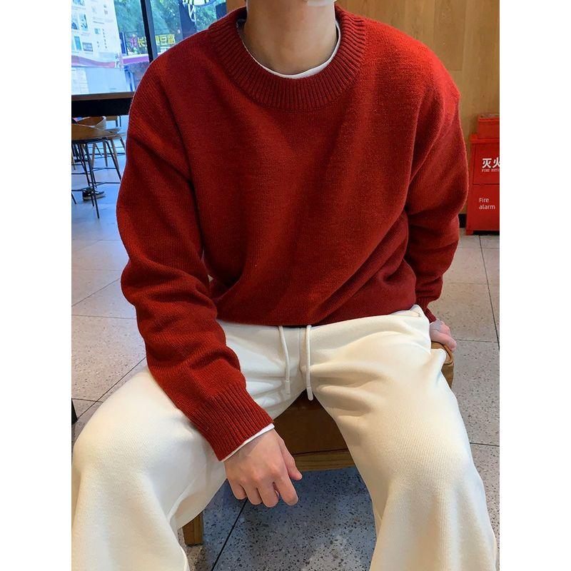 [Year of the Snake New Year Edition] Red Sweater for Men, New Winter Style, Unisex Couple Outfit, Thickened Men's Knitwear
