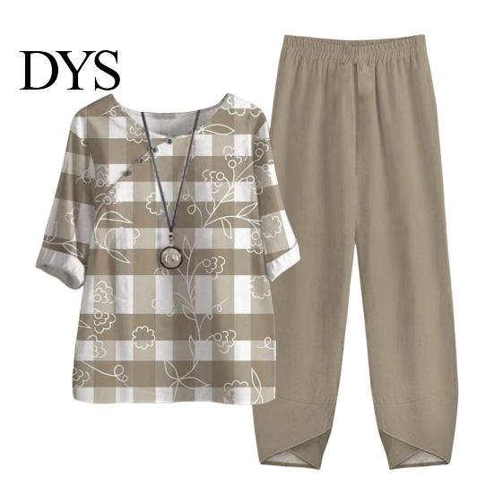 Spring And Summer Printed Outfit 2 Pcs/Set Women T-shirt Pants Set Homewear Floral Print Round Loose Style Sleepwear Neck Half Sleeve Top Wide