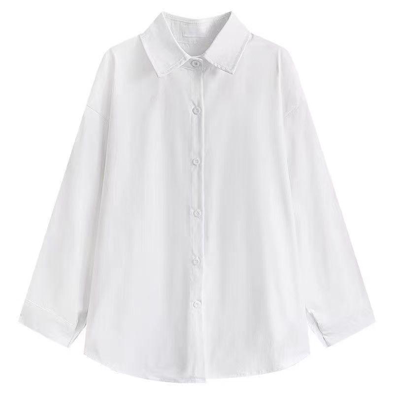 Korean Style Loose Fit Long Sleeve White Shirt - Harajuku Retro Student Top