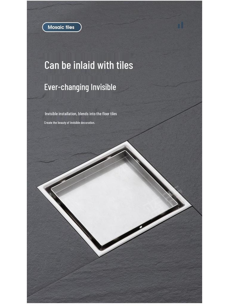 15x15 Odor-Proof Invisible Floor Drain, 304 Stainless Steel, Concealed for Bathroom or Shower Room