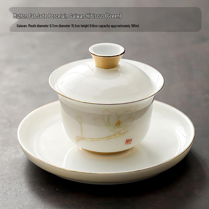 Dehua White Porcelain Sancai Gaiwan Ceramic Tea Set - Insulated Kung Fu Teacup and Brewing Bowl