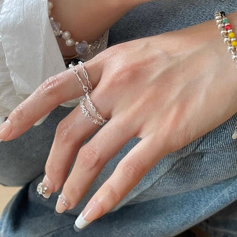 Sweet Cool Stacked Heart Ring Women's S925 Plated Hollow Chain Geometric Irregular INS Index Finger Party & Daily Ring