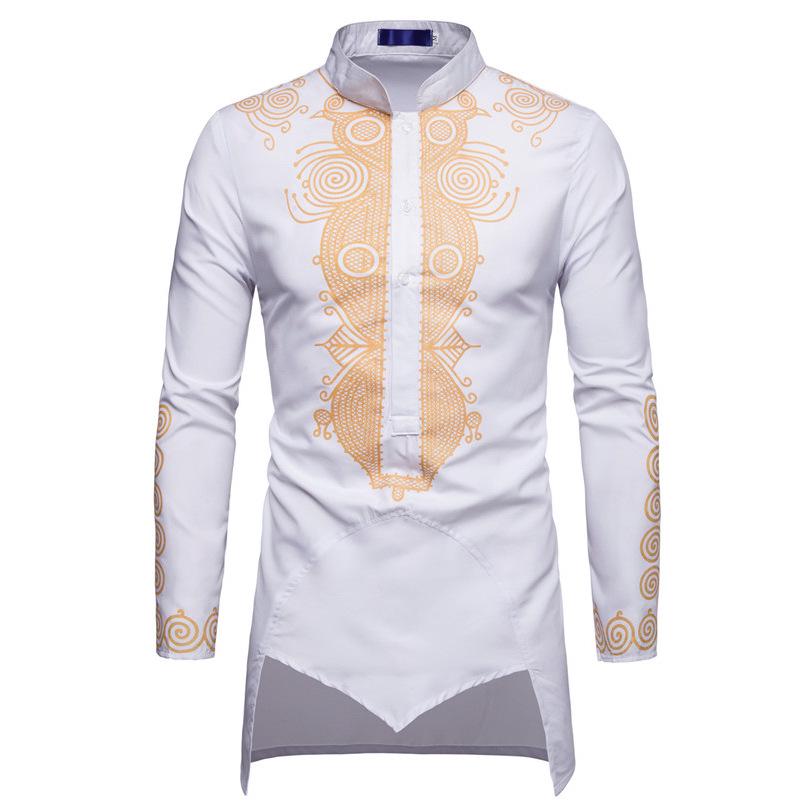 Men's Gold Foil Print Long Sleeve Middle Eastern Style Shirt (European Size, 2023)