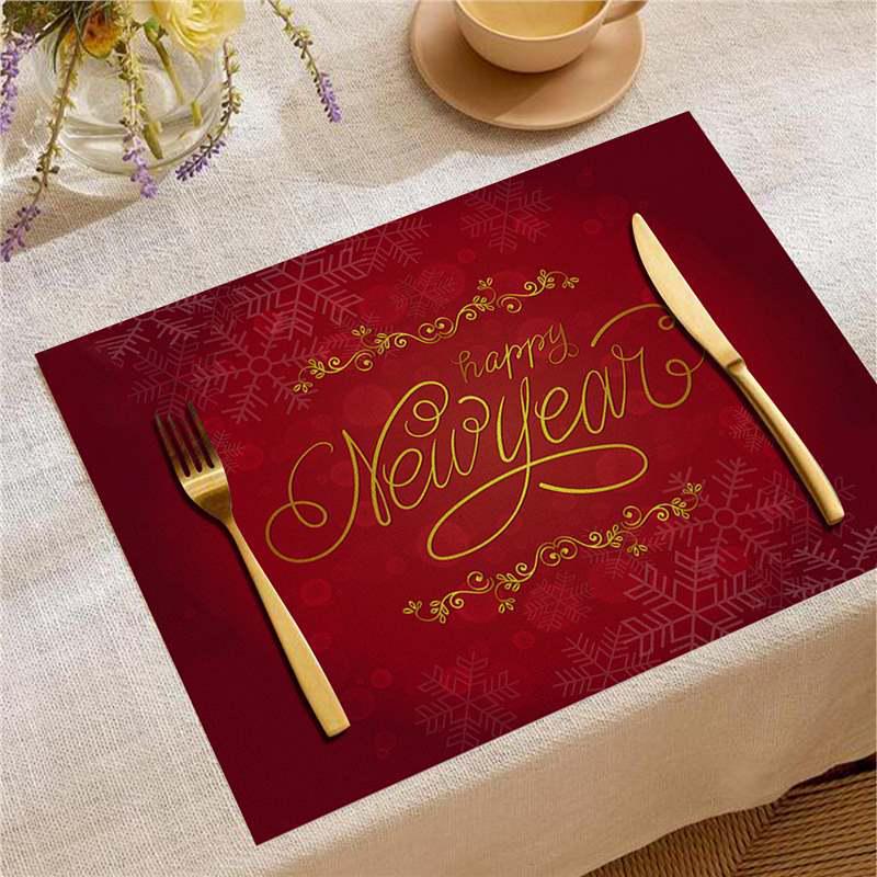Christmas Digital Print Heat-Resistant Linen Placemat: European and American Birthday Party Table Decor