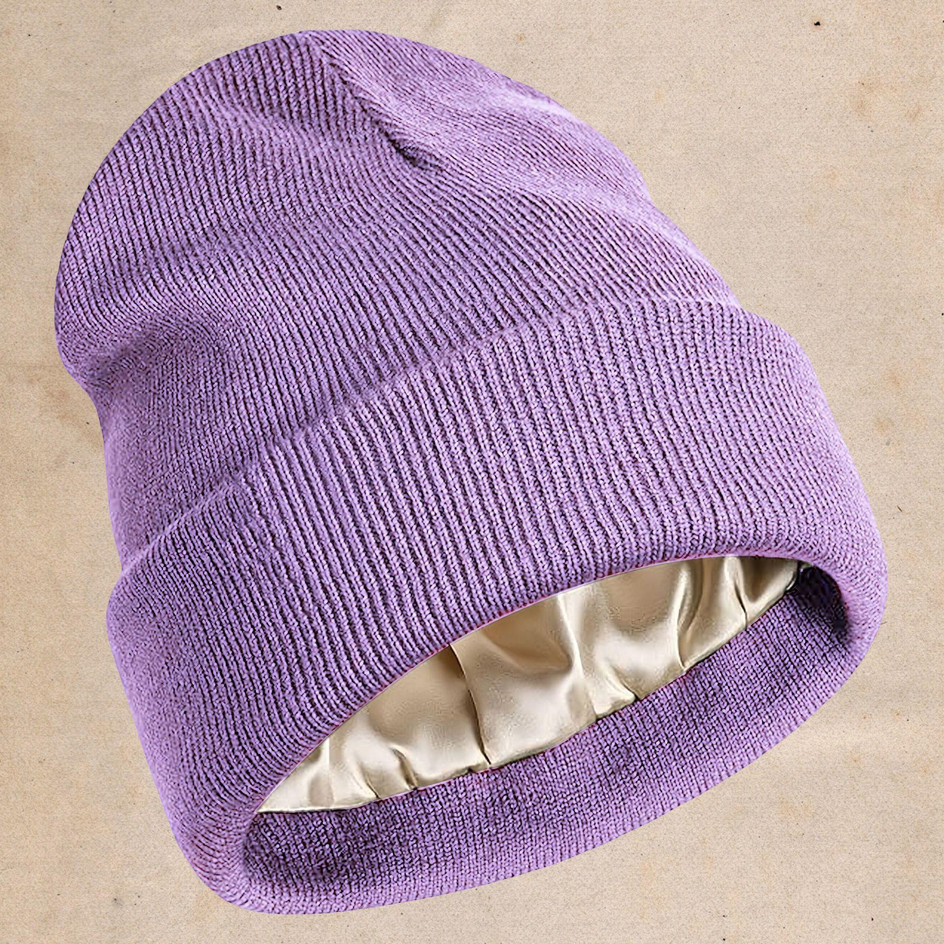 

New Autumn Winter Outdoor Cold Hat Satin Knitted Hat European and American Women s Warm Satin Hat Wool Hat Hats