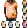 Women's Casual V Neck Short Sleeve Floral Print T Shirt Top Lightweight Comfortable Summer Tee with Daisy Pattern