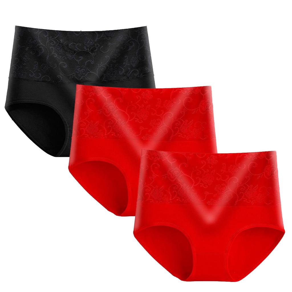 Set of 3 High-Waisted Women's Jacquard Panties - Sexy, Postpartum Abdomen Control, Hip Lift Design.
