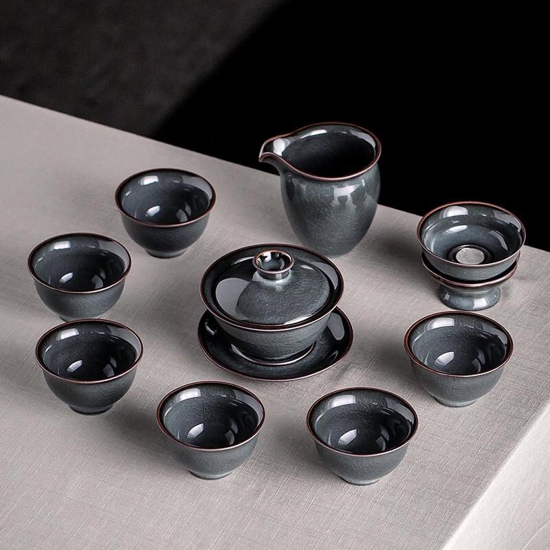 Gold-Inlaid Longquan Celadon Gaiwan Tea Set