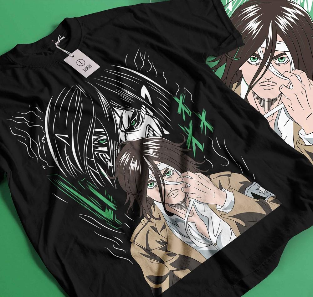

Футболка Эрен Йегер Shingeki No Kyojin Атака Титанов Черная Футболка Подарок 166 4XL