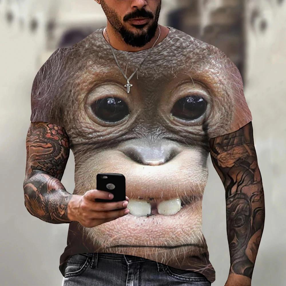 Summer New Men's T-shirt 3D Print Fun Gorilla Fashion Trend Street Comfortable Casual Top Round Neck Plus Size Short Sleeve