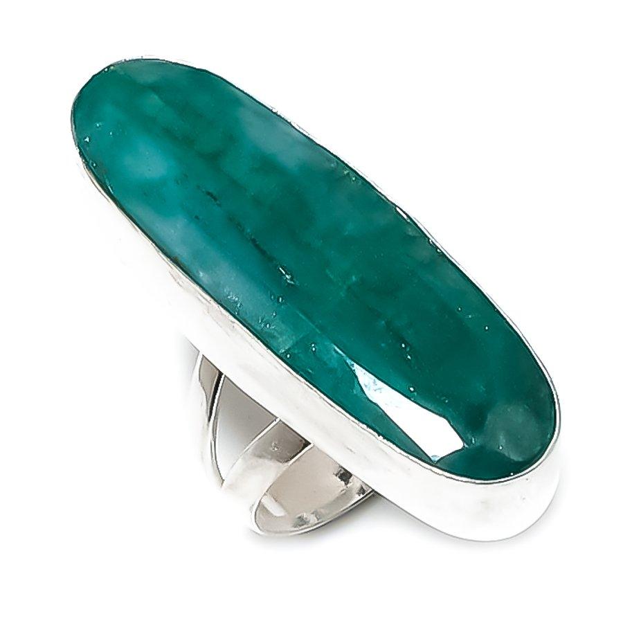 Natural Green Jade Gemstone 925 Sterling Silver Jewelry Ring Size 7 ETC-14111