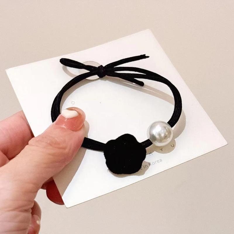 3Pcs Temperament Rose Hair Rope Gentle Ponytail Pearl Head Rope High Elastic Tie Hair Headwear Girls Women Hair Accessories