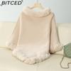 BITCED Solid Colour Wool-Trimmed Pullover for Women Autumn/Winter Thick Vintage Check Knitted Cape Shawl