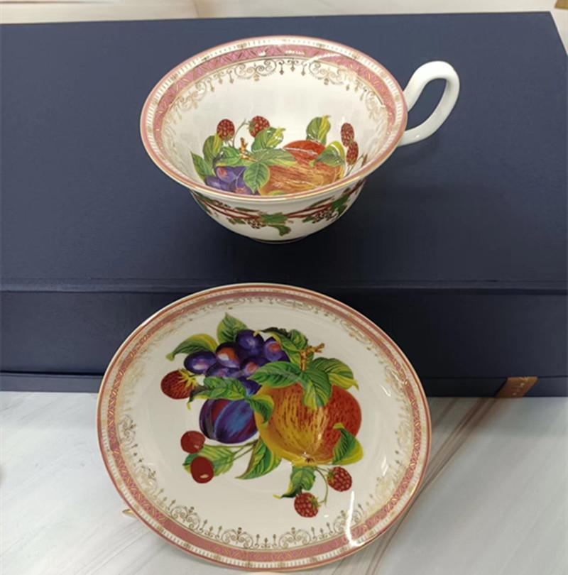 Rural Fruits Pattern Ceramic Cup&saucer Dining Table Coffee Cup Gold-plated Milk Mugs Afternoon Tea Teacup Fruit Juice Container