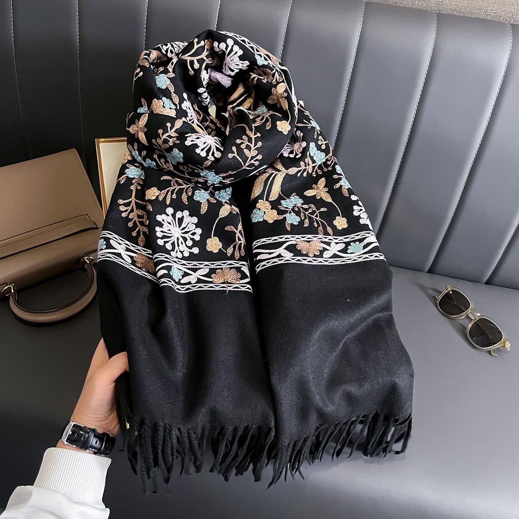 New Winter Warm Cashmere Scarf for Women Embroidery Pashmina Blanket Thick Shawl Wrap Neckerchief Fashion Bufanda Echarpe Poncho