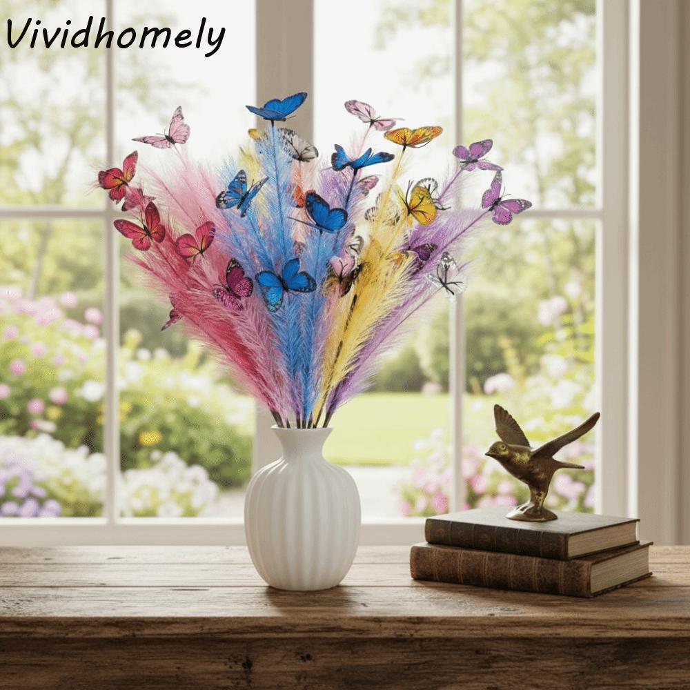 3pcs/set Multi-Color Artificial Butterfly Reed Vivid Colors Lifelike Butterfly Branch Bouquet Long Branch