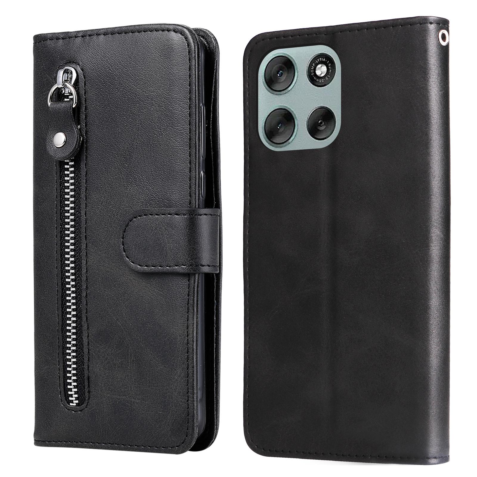 

For Motorola Moto G56 5G PU Leather Cases with Zipper Pocket Wallet Phone Cover Stand Black