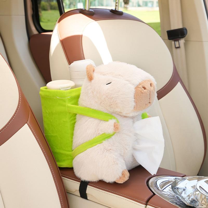 Cute Cartoon Capybara Plush Car Tissue Box Storage Bucket