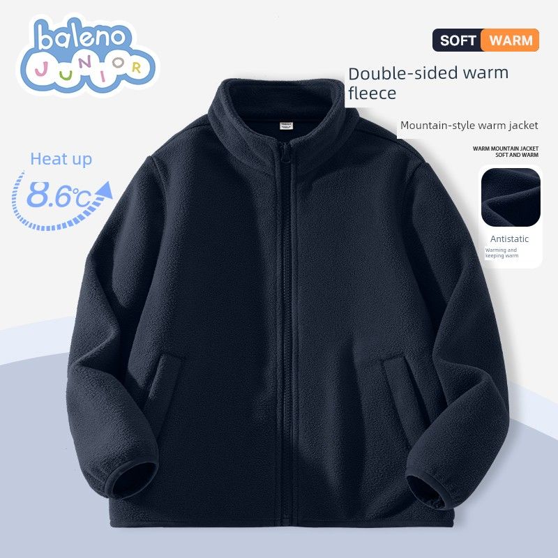 Baleno Kids Boys  Jacket 2025 New Autumn and Winter Children s Fleece Top Winter School Uniform Inner Layer Essential Navy Blue # Solid Color 110