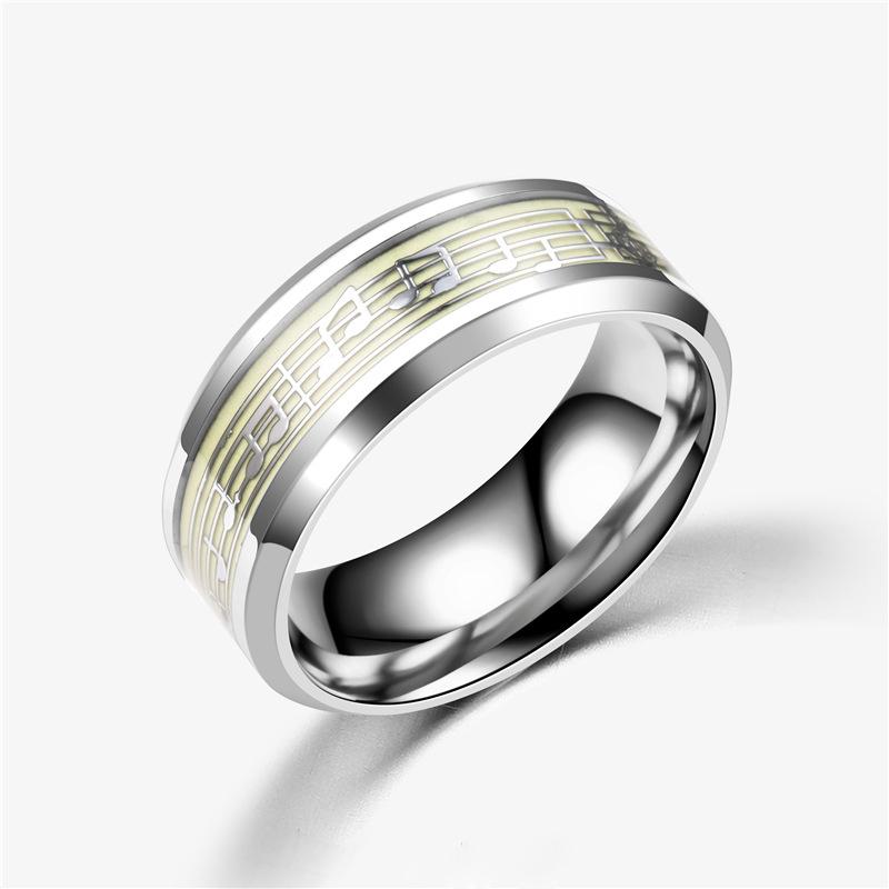 

Stainless Steel Ring, Glowing In Dark Luminous Rings, Music Stave Pattern Rings for Men Women, Fashion Wedding Bands Jewelry 9