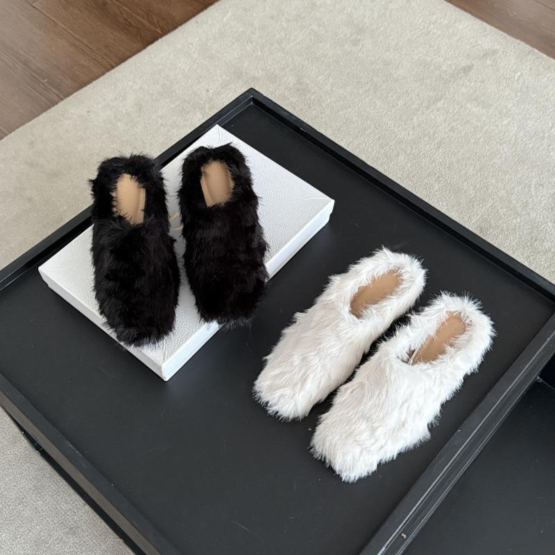 European and American Style Fashion Square Head Deep Mouth Bag Head Slippers Cat Heel 2025 Autumn Simple Women's Shoes Flat Bottom Fluffy Slippers
