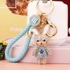 Cute Creative Metal Rabbit Keychain With Rhinestone Flower Dress For Women Gifts