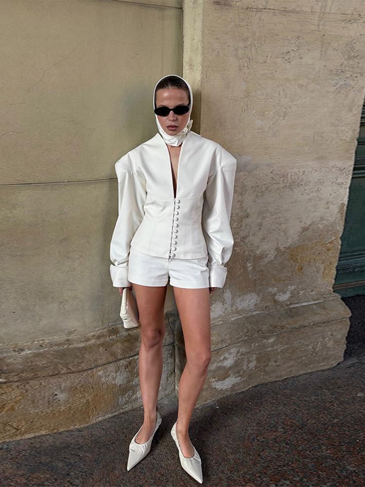 Women's V-neck Jacket Women's Solid Color Single Breasted Jacket Ladies' Waist Cinched Suit 2026