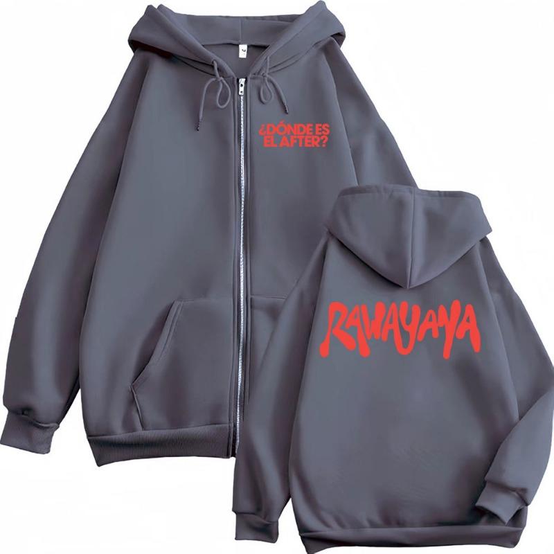 Rawayana Donde Es El After Album Logo Reißverschluss Kapuzenpullover Herren Hip Hop High Street Sweatshirt Jacke Lässig Fleece Reißverschluss Kapuzenpullover Mantel
