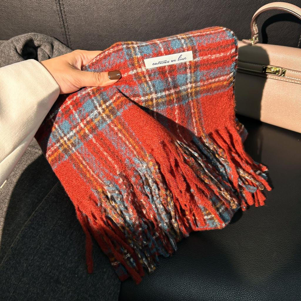Scarf Women's Winter High-end Sense New Thickened Warm Scarf Retro Literary Plaid Fringed Shawl