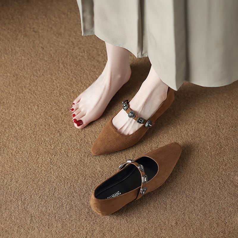 286-19 Low-heeled Versatile Single Shoes 2025 Spring and Summer Popular New Temperament Light-mouth Shoes Retro Small Leather Shoes
