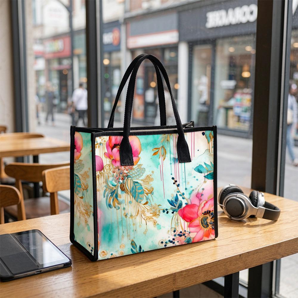 Watercolor Floral Print Casual Tote Bag Lightweight Large Capacity Daily Use Handbag