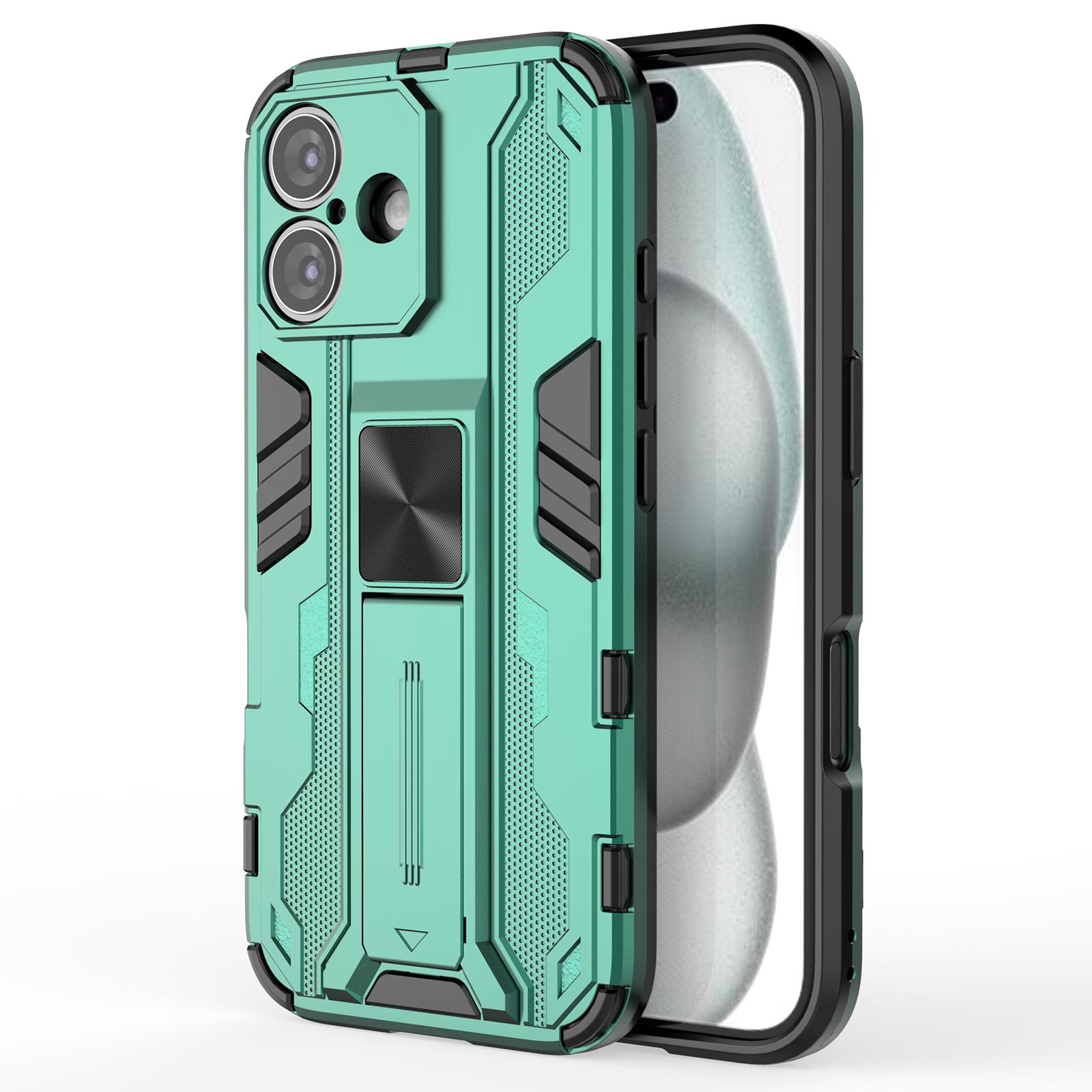 

For iPhone 16 Case PC+TPU Shockproof Phone Cover with Kickstand Green