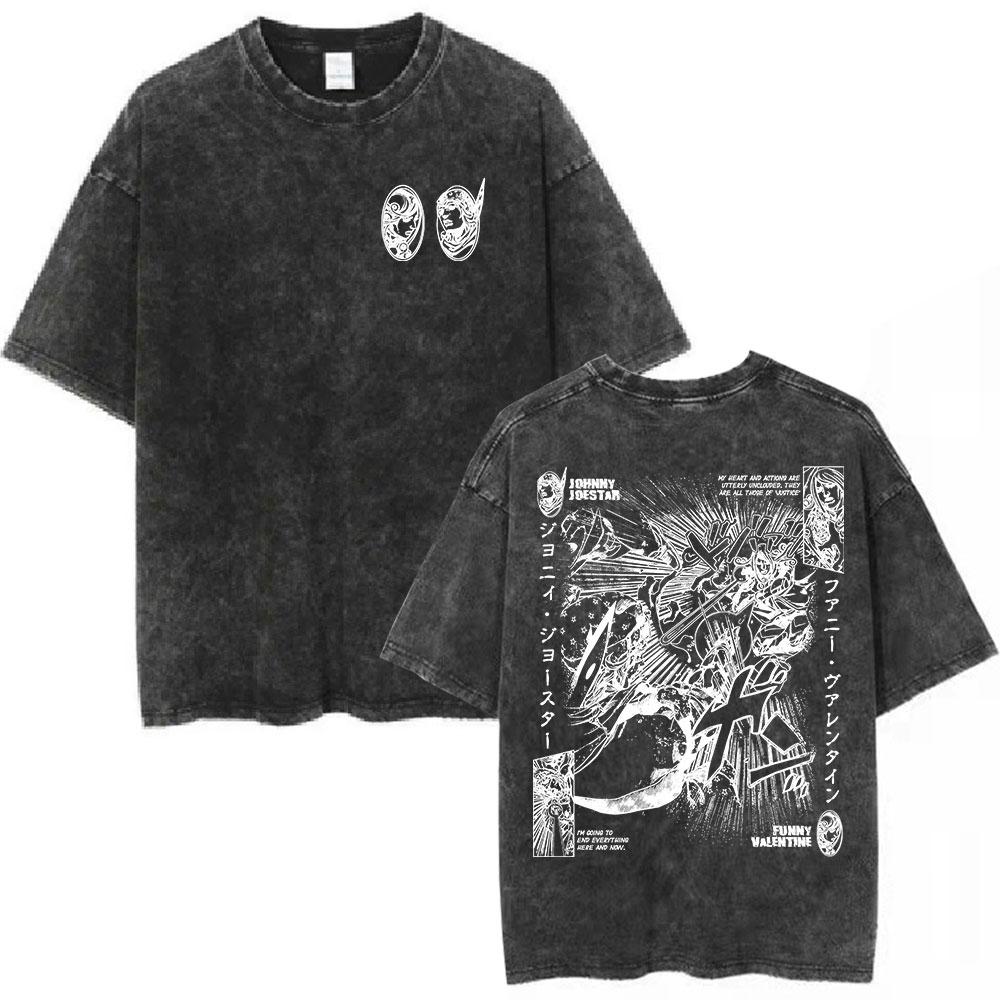Anime JoJo Bizarre Adventure Johnny Joestar Funny Valentine Vintage Washed Tshirts Mens Women Clothing Casual Fashion T Shirts S