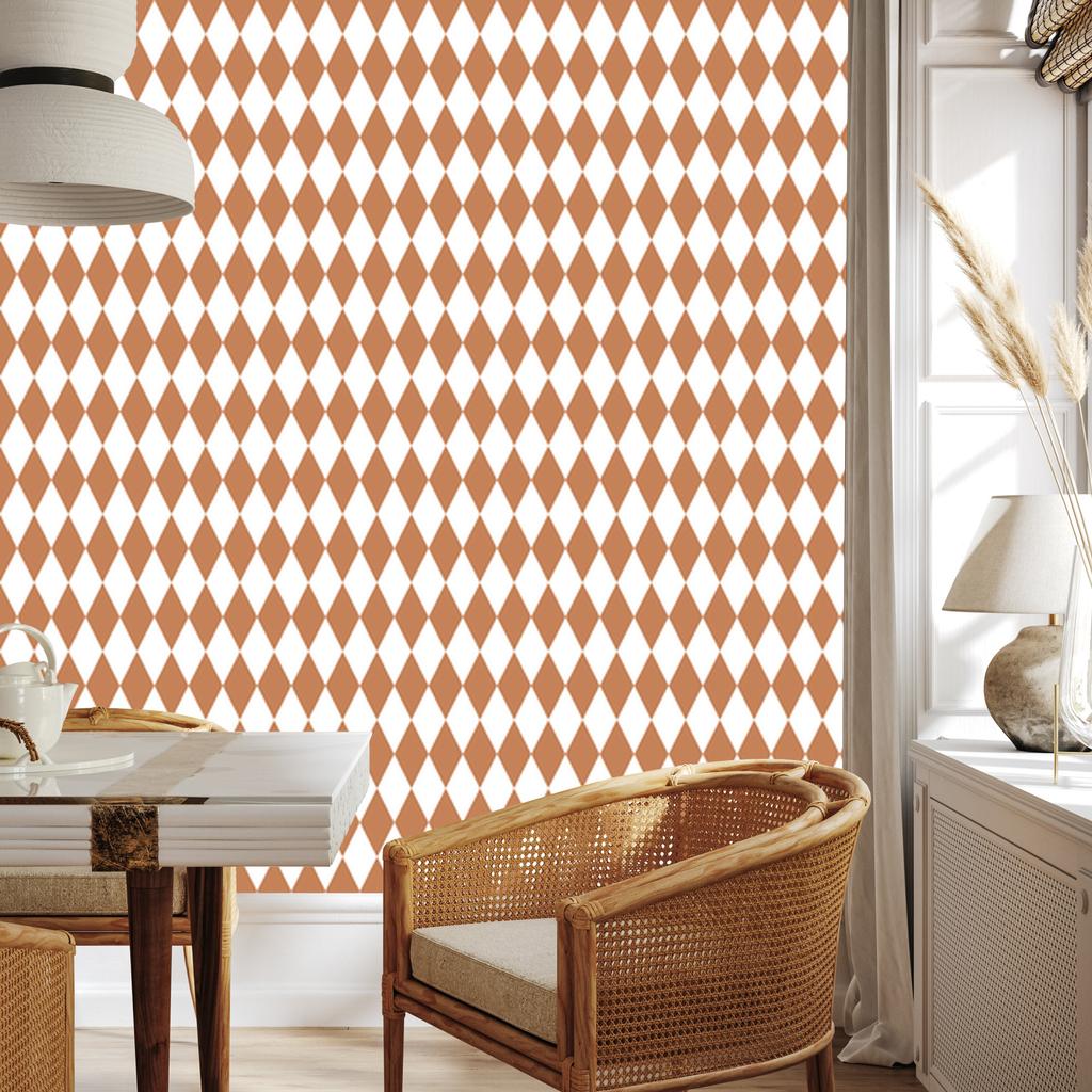 Harlequin Diamonds Wallpaper White, Cream, and Orange 50x1000