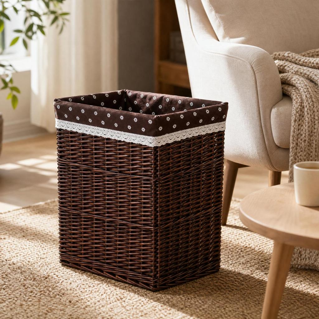 Handwoven Open-Top Wicker Laundry Basket | Decorative, Clothes Hamper, for
