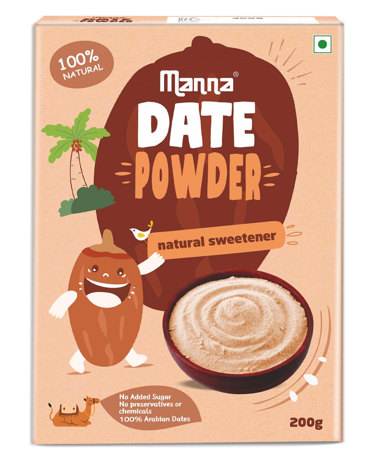 Manna Date Powder Natural Sweetner. Kharik/Khajur Powder. No Added Color, Flavor or Preservatives. Healthy Substitute for Sugar. 200g