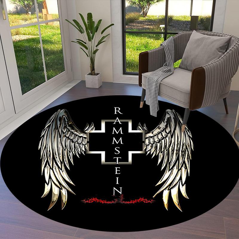 1pc Rammstein Angel Wings Cross Round carpet, Made of Polyester,Perfect for Decorating Office Chairs, Living Rooms