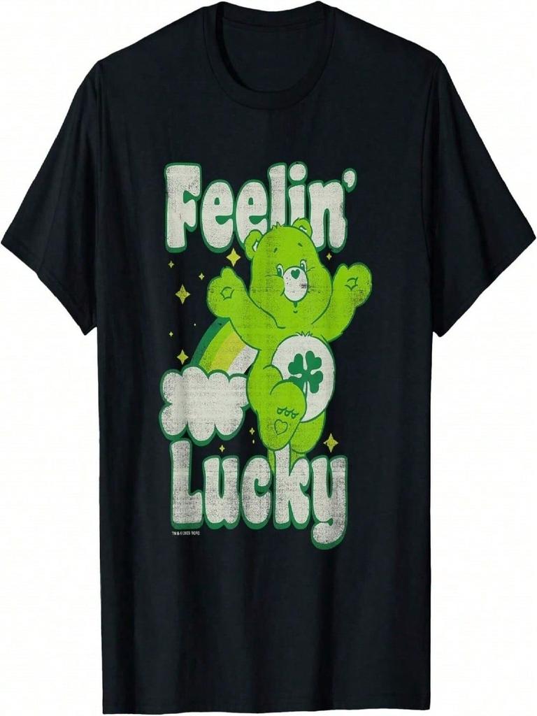 T-shirt Stressata Orso Portafortuna Che Salta Si Sente Fortunato_ Orso Portafortuna St