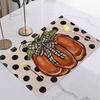 Halloween Fall Autumn Linen Placemat Table Coffee Mat Orange Brown Gnome Pumpkin Maple Leaf Plaid Harvest Happy Decorative