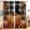 2 Stück schwarz-weiß karierter Hintergrund Halloween Kürbis schwarze Katze digital bedruckte Vorhänge mit Landschaftshintergrund und Stange