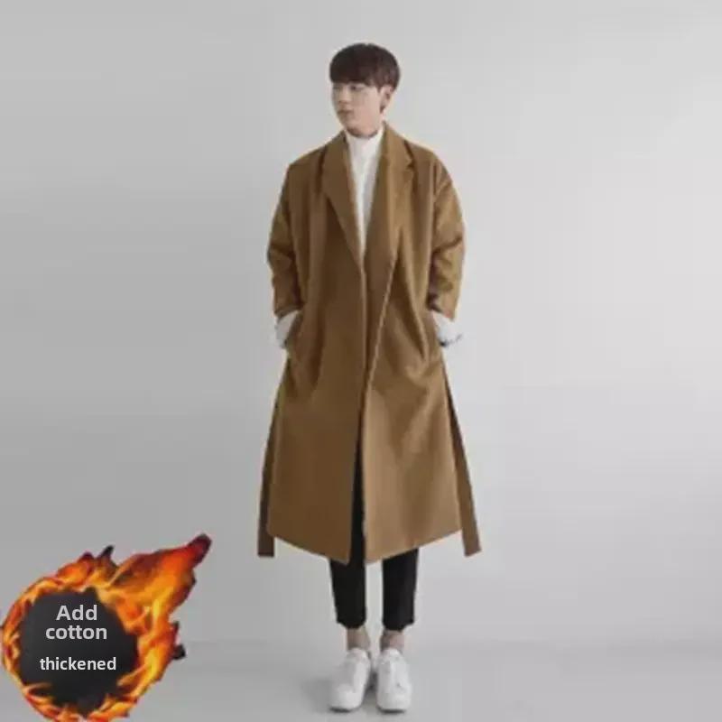 Men's Korean Style Long Woolen Windbreaker Coat