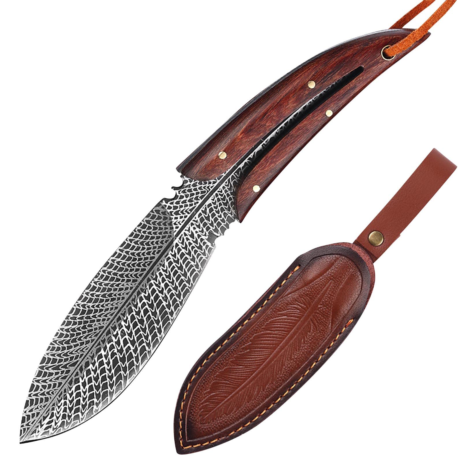 

Кухонный нож, нож-секач для мяса, нож с узором «перо» и ножнами, ножи для фруктов из нержавеющей стали с нескользящей ручкой, нож для костей knife