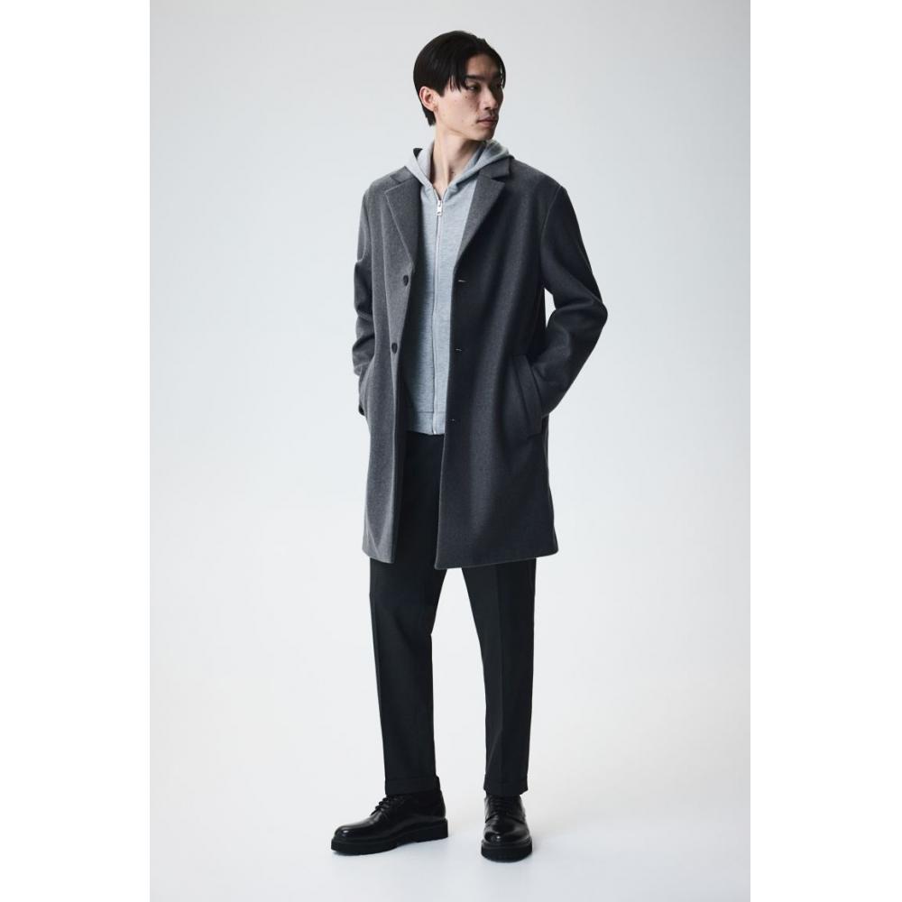 H M sliM Fit Wool Blend Coat Dark Grey