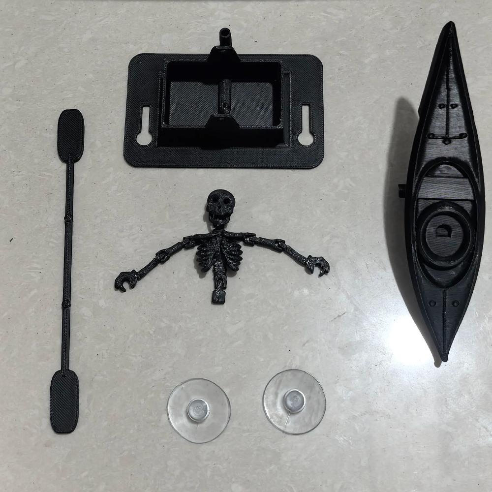 3D Printed Kayak Skeleton Aquarium Bubbler Glow-In-Dark Air Pump Powered Skateboard Fish Tank Dance Skull Bubbler Realistic