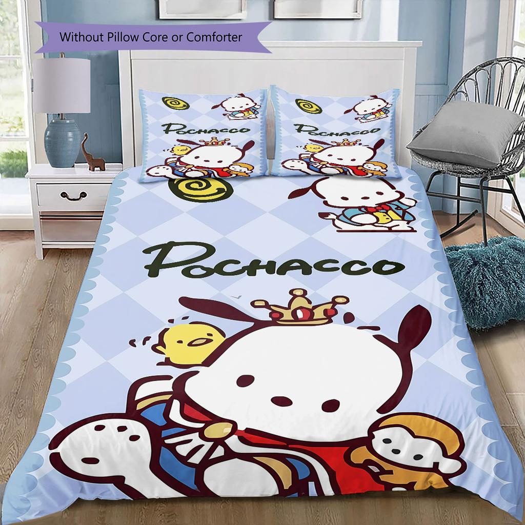 Hello Kitty, Kuromi and Their Friends Printed Pattern Bedroom Three-piece Duvet Cover Bedding set(Without Core)